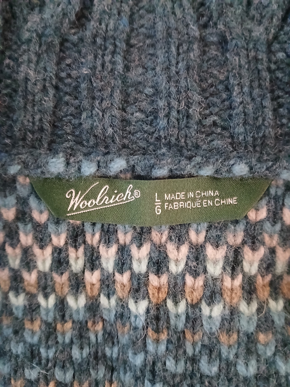 Vintage Woolrich Shawl Collar Blue Fair Isle Cardigan Sweater - Picture 5 of 8